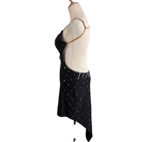 Hot Black Latin Rhinrstone Cut Out Dance Dress With Tan Straps - Picture 5 of 6